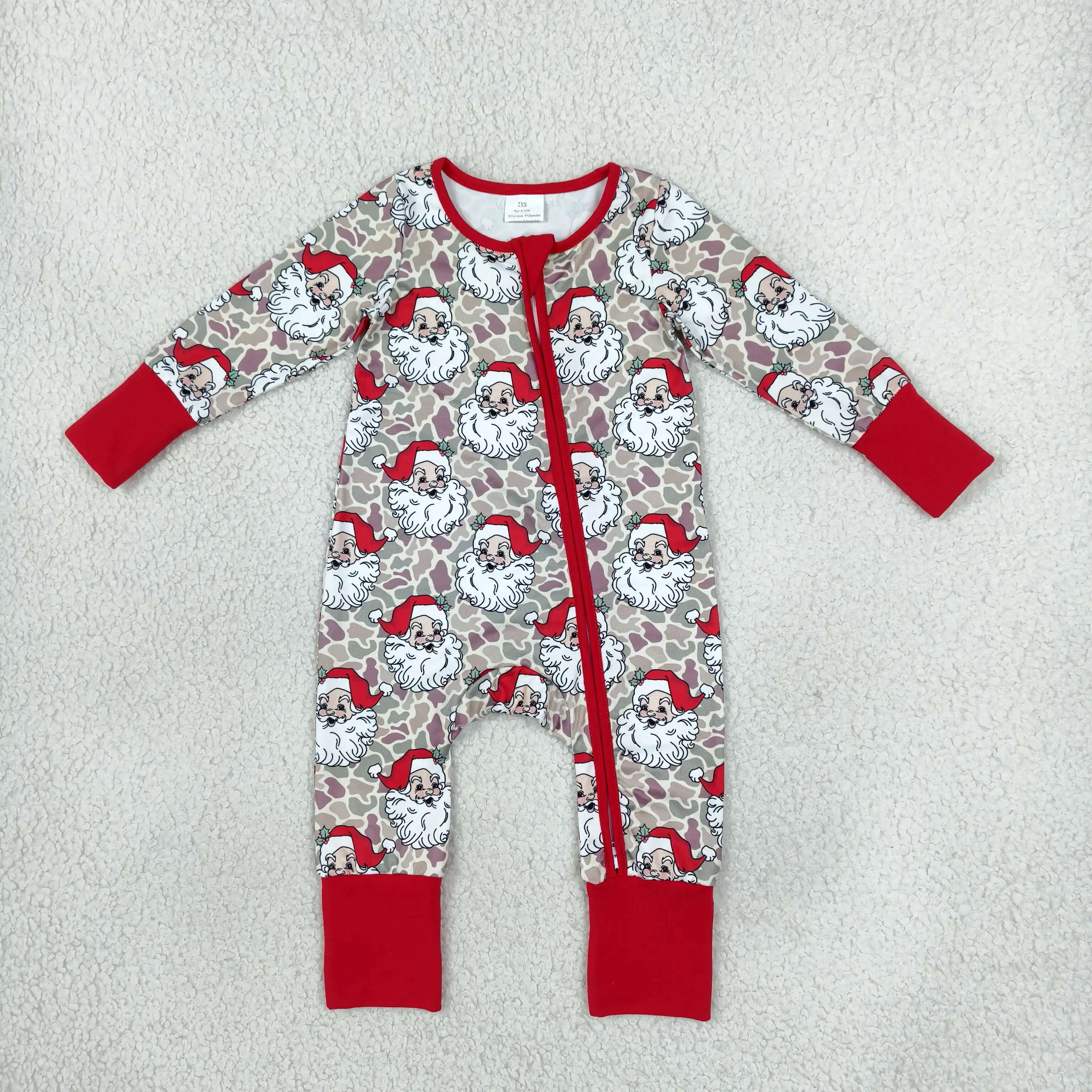 Wholesale Newborn Toddler Santa Zipper Romper Infant Christmas Clothes Kids Children Long Sleeves Baby Boy Camo Clothes