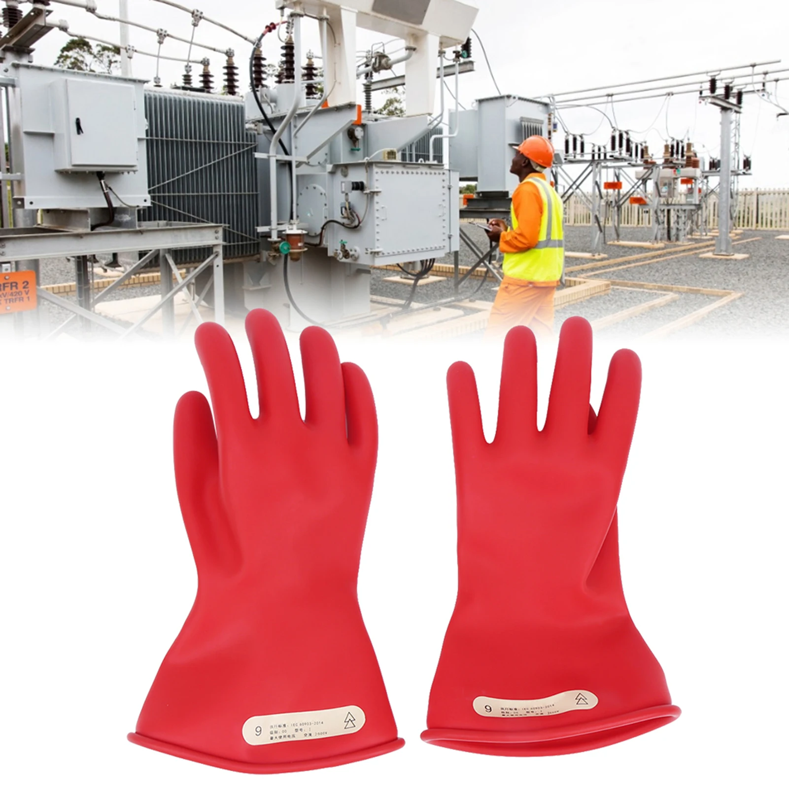 

ZK30 Pair of Latex Insulating Gloves Full Finger Low Voltage 2500V Reusable Glove with Power Operating