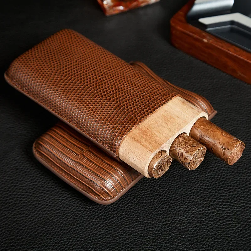 

Wood Cigar Moisturizer Travel Portable Leather Case Three Pack Cigar Humidor Mainland China Promotion