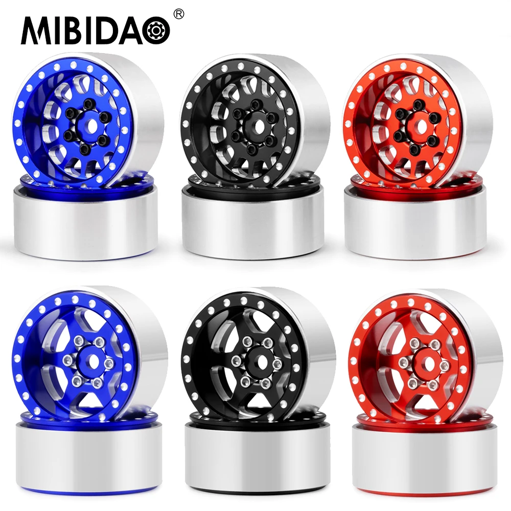 MIBIDAO 4Pcs Silver Micro 1.0inch Metal Beadlock Wheel Rims Hubs for TRX-4M Axial SCX24 1/24 RC Crawler Car Upgrade Parts