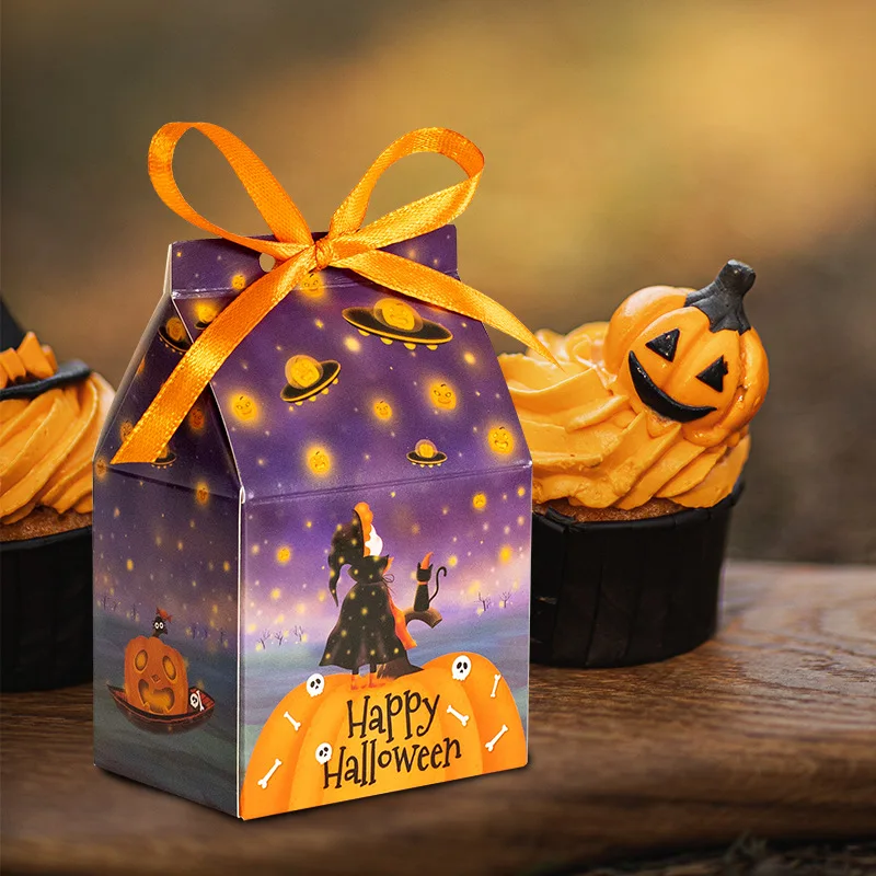 12pcs Halloween Gift Box Cartoon Pumpkins Candy Cookie Packaging Paper Boxes Happy Halloween Eve Party Supplies Decoration Mixed