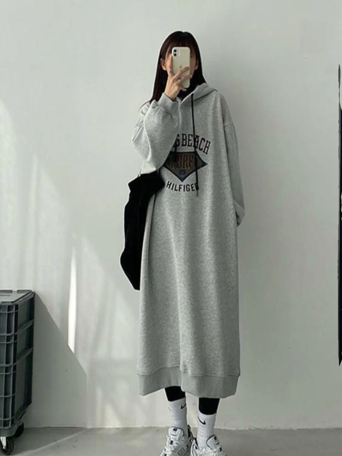 

plus Size Long Fce Lined Hooded Dr Women's Loose Materni Dr Cover up Skirt Autumn Winter plus Size Clothing