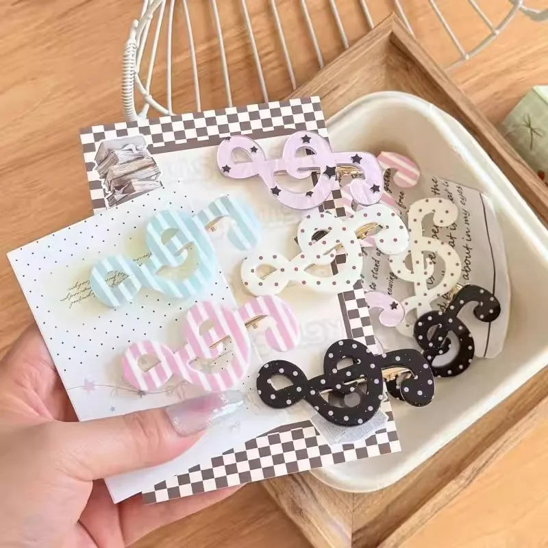 5 Stück Polka Dot Streifen Musiknoten Haarspangen Koreanische Süße Haarnadeln Kreative Rutschfeste Haarklammern Haaraccessoires für Mädchen