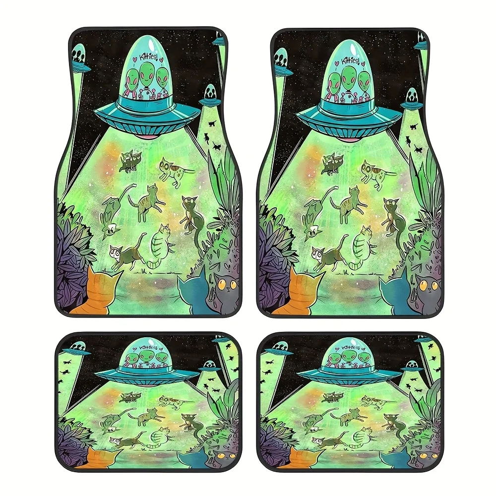 4pcs Set, Fantasy Cute Alien Style Pattern Car Rubber Mats, Universal Non-Slip Floor Mat, Easy To Clean, Pet Friendly Vehicle Ac