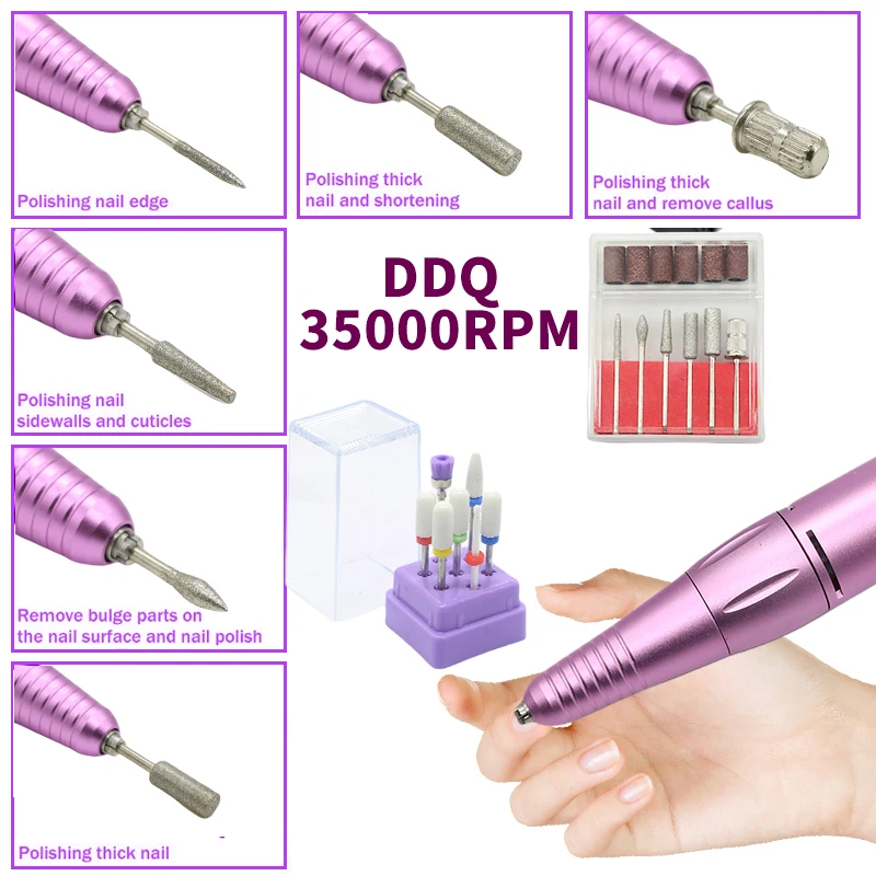 DDQ207-Perceuse à Ongles Électrique USB pour Manucure Professionnelle, Lime à Ongles en Acrylique et Gel, Fraisage, Outil de Salon