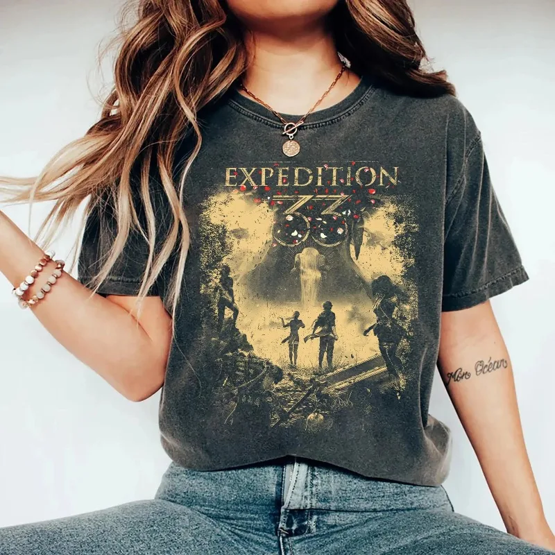 Camiseta Clair Obscur Expedition 33: Camiseta Fantasy RPG Gamer para o verão, masculina e feminina, solta e respirável.