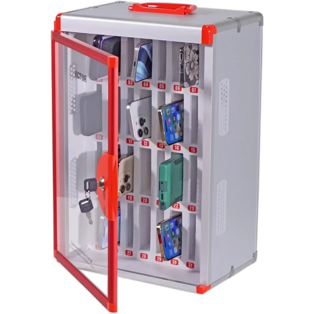 Classroom Cell Phone Storage, 32 Slots Cell Phone Holder for Classroom, Wall Mounted Locker Storage Cabinet with Key Lock