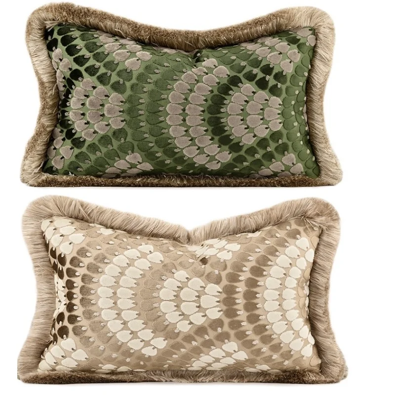 Luxury Faux Fur Trimmed Pillow Cover | Exotic Leopard Print Cushion Case | Retro Jungle Style Soft Plush Lumbar Pillow for Sofa