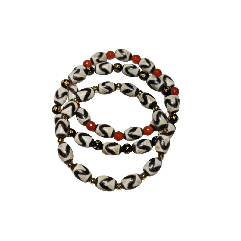 Tibetan Black/White Tiger Tooth Totem Weathered Agate Dzi Bead String Bracelet Amulets Jewellery for Men&Women Free Shipping