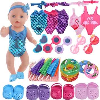 เสื้อผ้าตุ๊กตารองเท้าแตะแว่นตาชุดว่ายน้ําชุดสําหรับตุ๊กตาอเมริกัน 18 นิ้ว 43 ซม.ตุ๊กตาเด็กทารกตุ๊กตาอุปกรณ์เสริม, รุ่นของเราสาวของเล่น