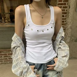 Lucyever American Vintage Streetwear Y2K Vest Women Summer Slim Sleeveless Black White Camis Female Casual Beach Short Tanks Top