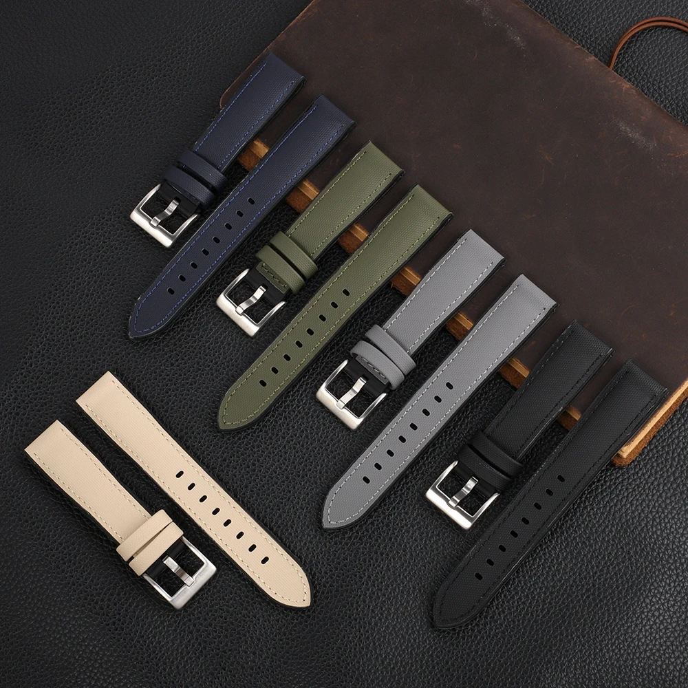 

2025 New Premium Sailcloth With Silicone Watch Strap Beige Black Green Gray for Omega Blancpain Seiko Divers Stitching Strap