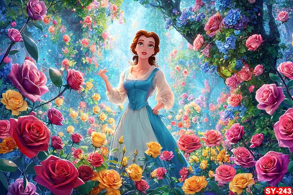 ความงามและ Beast Bella ฉากหลังสาววันเกิด Princess Party Decor พื้นหลัง Baby Shower BANNER สตูดิโอถ่ายภาพ Props