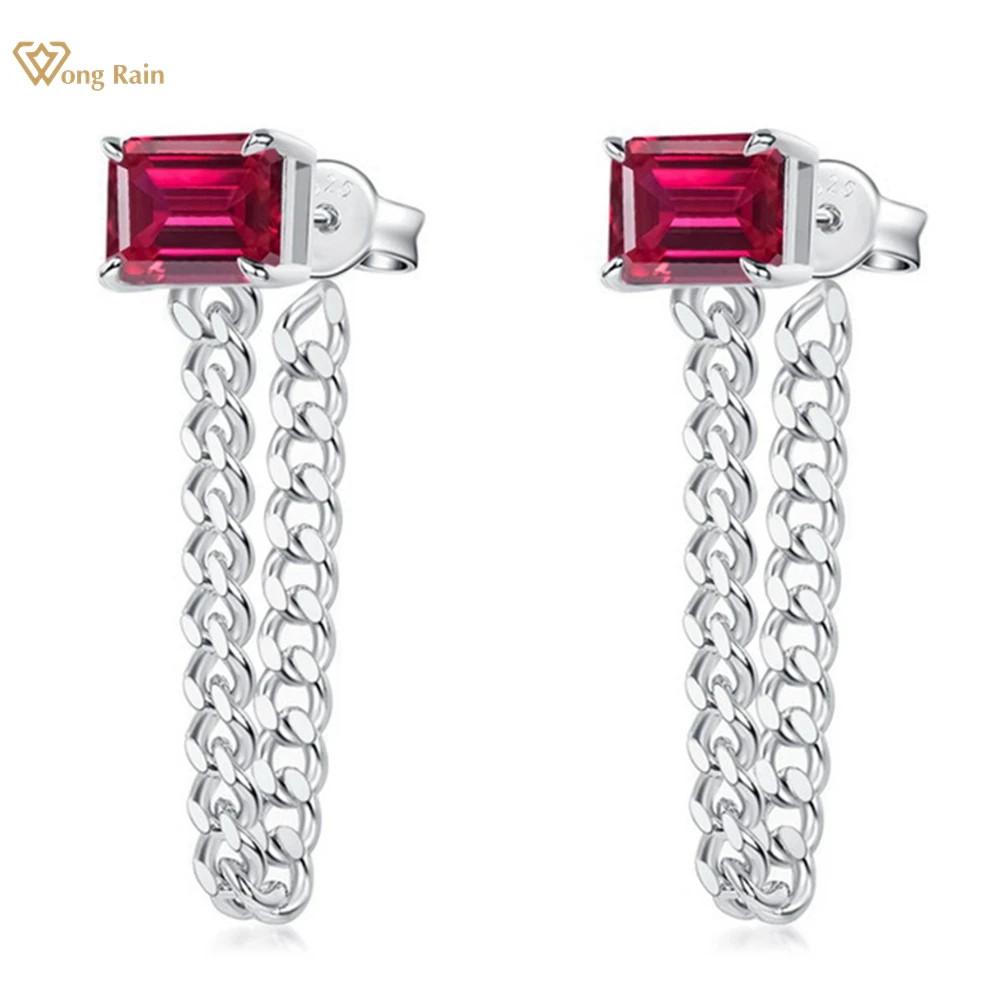 

Wong Rain 100% 925 Sterling Silver 6*8 MM Emerald Ruby Gemstone Drop Dangle Earrings for Women Fine Jewelry Ear Studs Wholesale