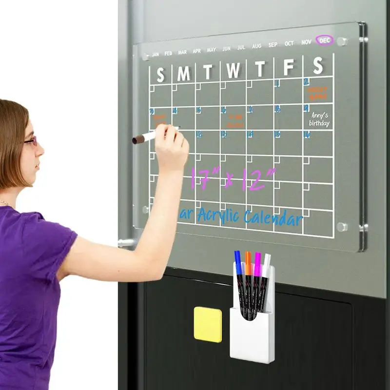 Magnetic Dry Erase Board Acrylic Clear Dry Erase Calendar For Refrigerator Magnetic Note Board 4 Colors Marker Eraser For Office