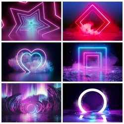 Neon Stage Backdrop 3D Future Sense Electronic Laser Neon Light Smog Birthday Party Decor Photography Background Photo Studio