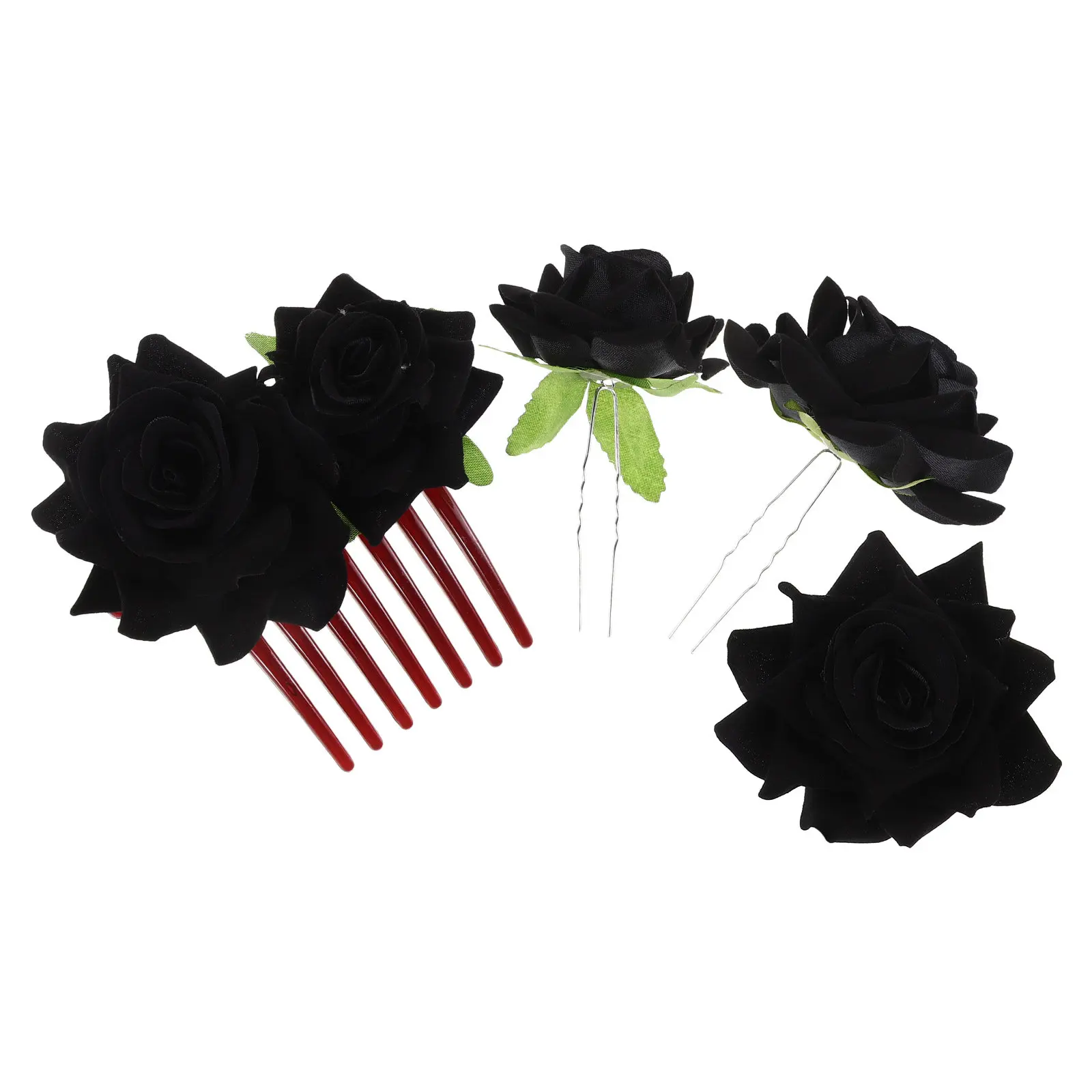 

Набор из 1 шт. черных заколок для волос с розами для свадьбы, свадебные цветочные аксессуары, реалистичные тканевые цветочные гребни, U-образные булавки, набор брошей