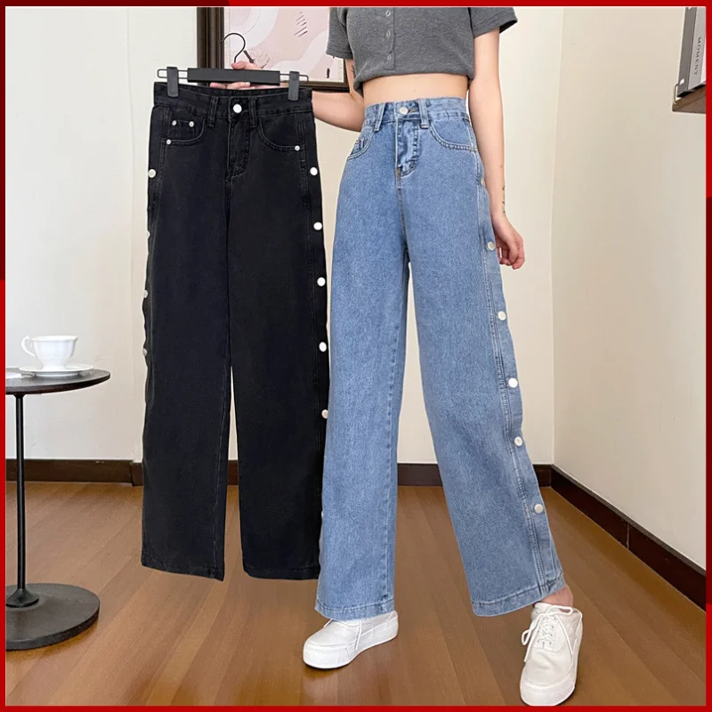 

Japanese Korean Solid Color Jeans Women's Korean Version Personalized High Waist Pants Slim Fit Show Tall Show Thin Pants Women