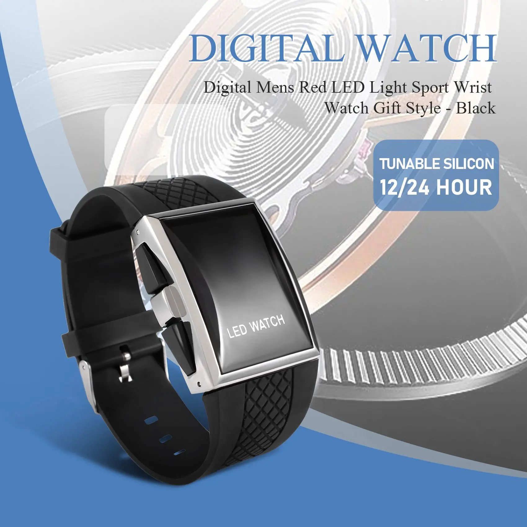 นาฬิกาข้อมือดิจิตอลสุดหรูสำหรับผู้ชาย ABQR พร้อมไฟ LED สีแดง สไตล์สปอร์ต ของขวัญ - สีดำ