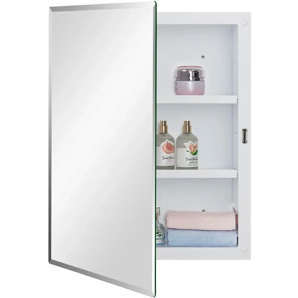 Plastic Medicine Mirror Cabinet for Bathroom 16 x 20 inch, Surface and Recessed Mount