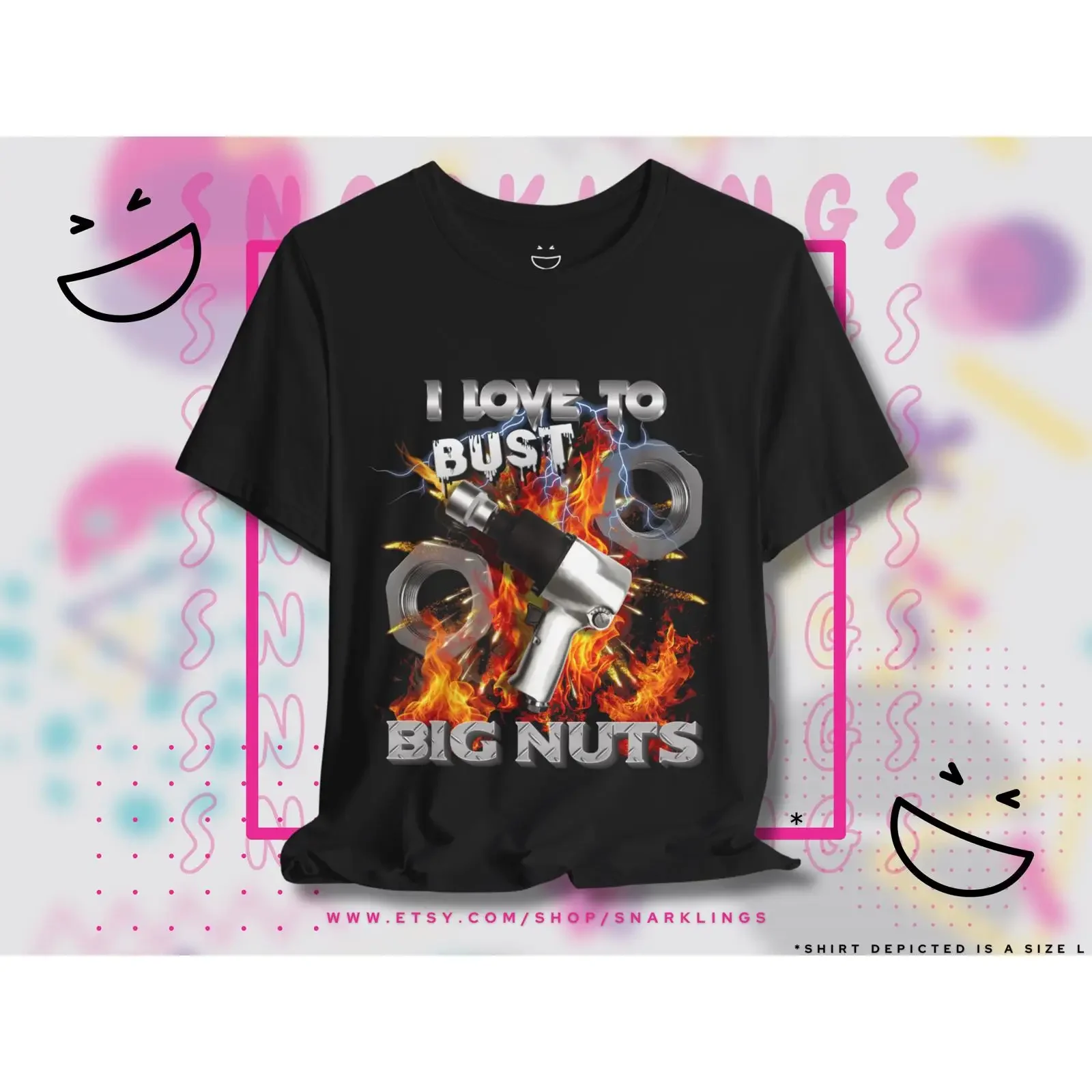 I Love to Bust Big Nuts T Shirt Funny Impact Wrench Inappropriate Mechanic Adult Humor Casual vintage Washed Soft Versatile
