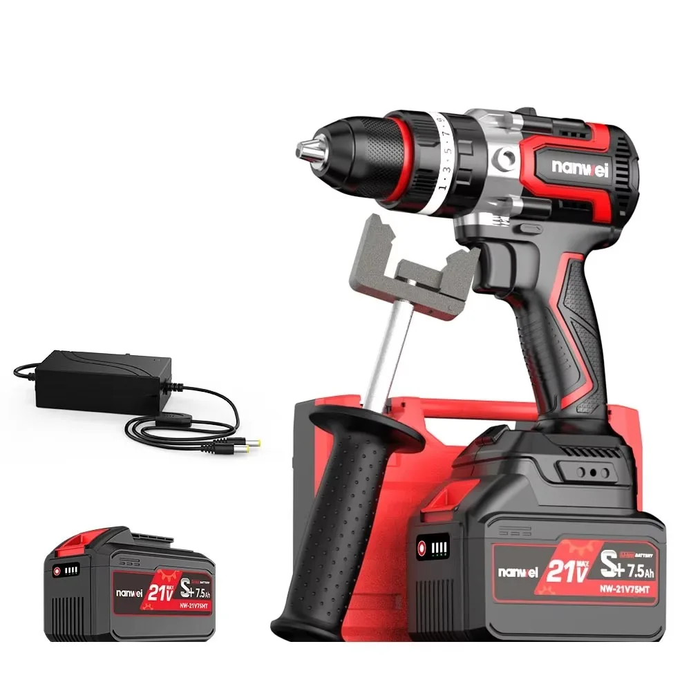 NANWEI 21V 13mm Cordless Brushless Impact Drill Rechargeable Li-ion Battery Electric Screwdriver High Quality Power Ice