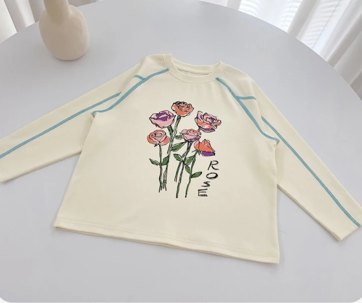 Aw24 Kids Sweaters Girls Cute Print Long Sleeve T Shirts Tees Children Cotton Sweatshirts Tops Outwear Clothing