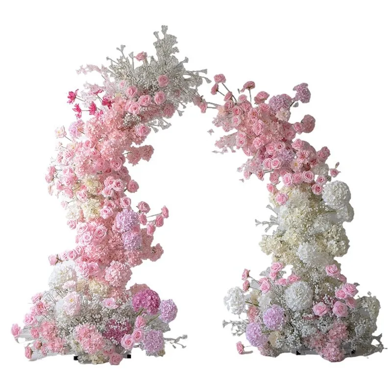 

Pink horn arch floral set, wedding arrangement, proposal ceremony background decoration simulation flower