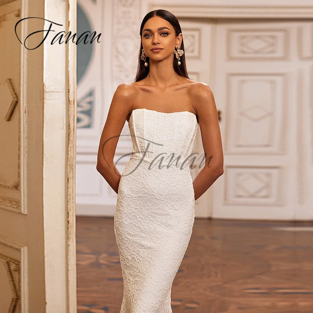 Bez ramiączek koronkowe Mermaid suknie wieczorowe bez rękawów Backless Sweep pociąg formalna suknia wieczorowa robe de soirée femme vestidos