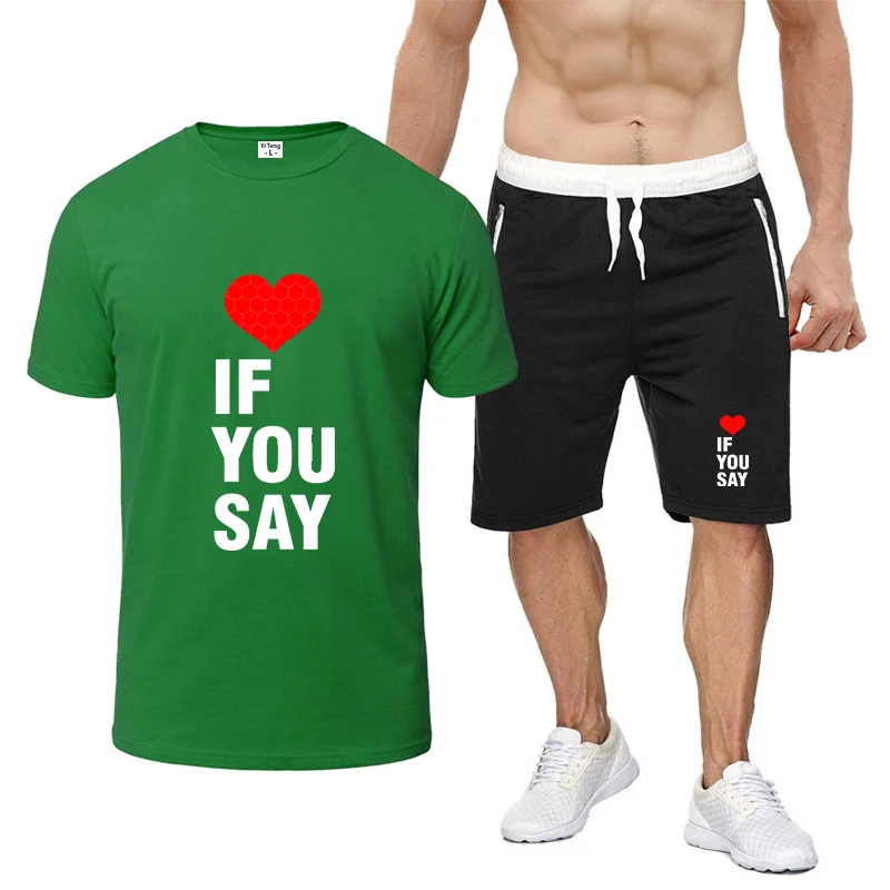 

Love If You Say Print 2026 New Men's Fashion Summer Short Sleeves Solid Color Classic Casual Slim T-shirt Pants Suit