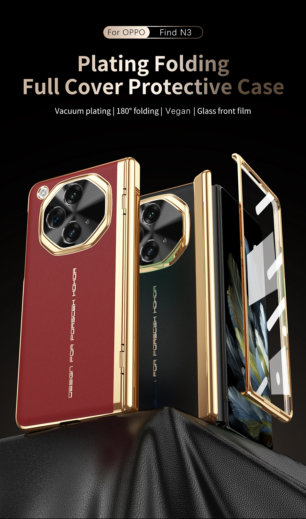 

Case For Oppo Find N3 Vacuum Plating Built-in Front Glass Film Full Lens Hinge Protection Anti-fingerprint Anti-drop Cover