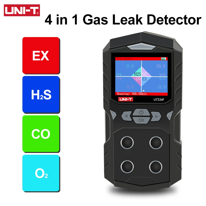 

UNI-T Gas Leak Detector UT334E UT334F UT334G Handheld 4 in 1 Air Quality Monitor Carbon Monoxide Detector H2S O2 EX Gas Tester