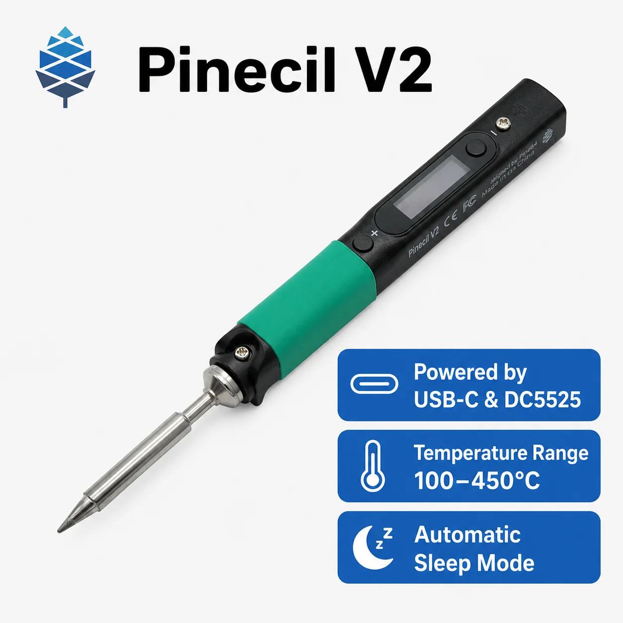 �y�Z�[�����zPINE64 Pinecil V2 �X�}�[�g�~�j�|�[�^�u���͂񂾂��� USB-C PD QC DC5525 88W OLED�f�W�^�����x����͂񂾕t���c�[��