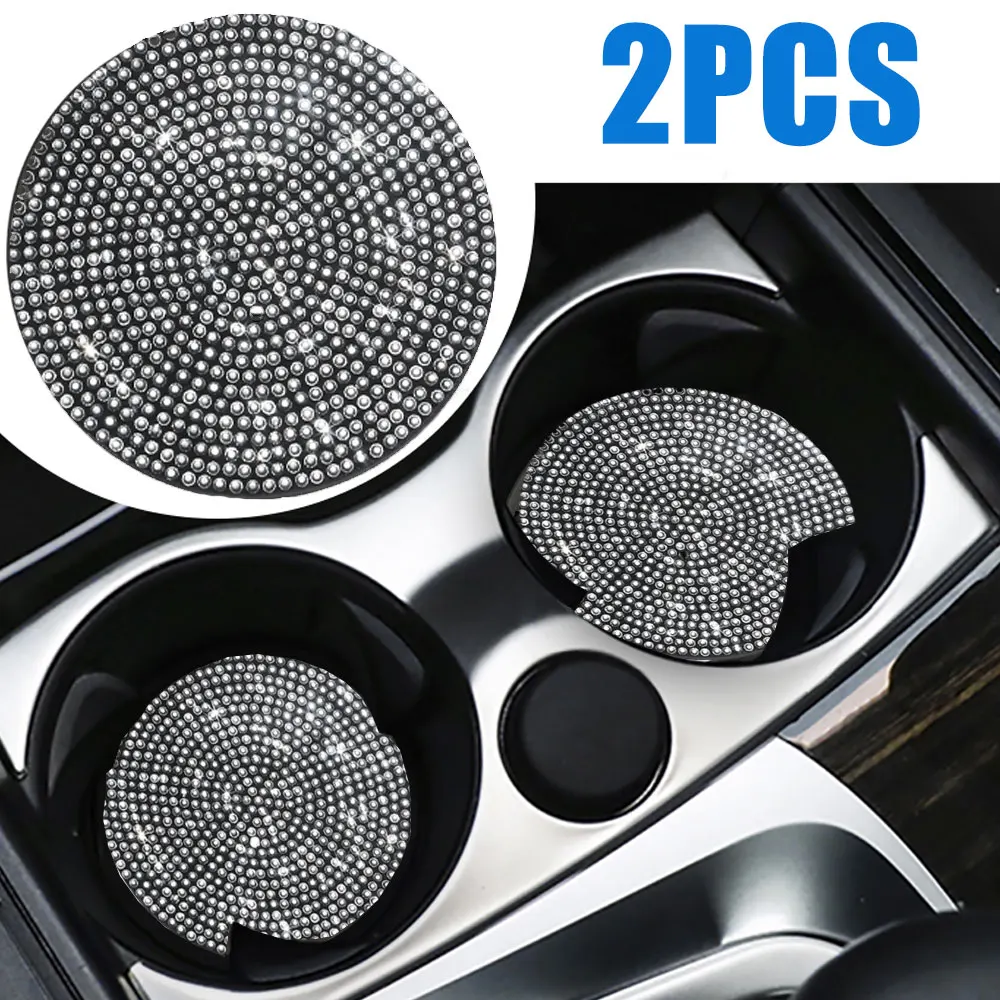 

2PCS Car Auto Interior Decor Diamond Non-slip Elastic Water Cup Slot Mat Pad Silica Gel Cup Holder Gadget Bling Car Accessories