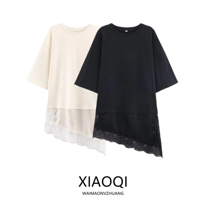 الدانتيل ort Sve جولة Ne المرأة تي شيرت غير المتكافئة هيم الربط تصميم شتاء جديد وصول Faion فضفاضة تناسب السيدات #1
