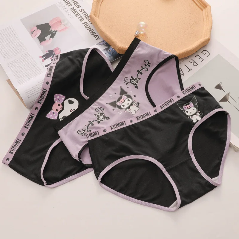 Sanrio Cartoon Kuromi Anime Peripheral Cute Pink Black Lace Sexy Underwear Girls Briefs Bow Tie Gift Kawaii New Wholesale