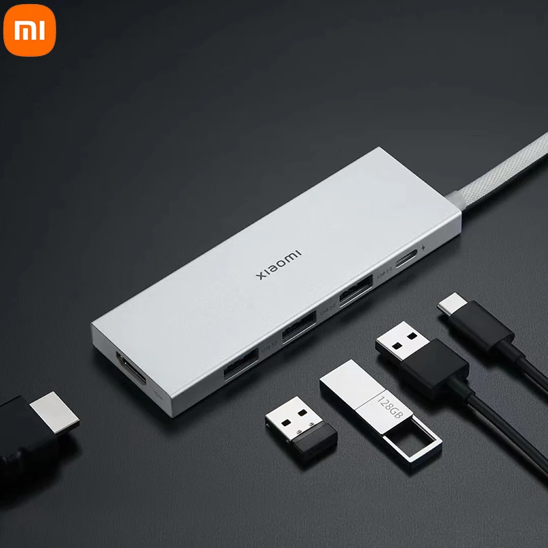 100% الأصلي Xiaomi Type-C 5 في 1 محطة الإرساء ميناء موسع USB3.0/Type-C/HDMI متعدد الوظائف دعم 4K UHD نقل