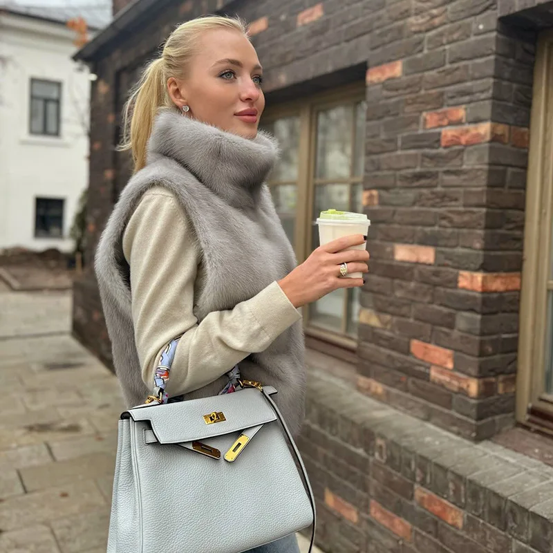 Women Winter Feather High Neck Vest Elegant Solid Color Warm Fur Plush Comfortable Pullover Vest Jacket Casual Party Coat Top