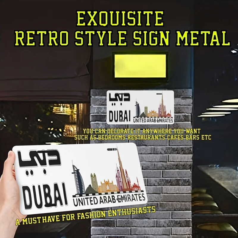 Targa in alluminio ispirata a Dubai - Arte da parete retrò, metallo decorativo per bar, bar o ristorante, arredamento per la camera alla moda w