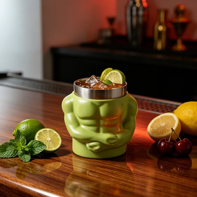Novelty Muscle Torso Sculpture Beer Mug Figurine Metal Liner Cocktail Cup For Bar Counter Cafe Dining Table Decor Accent