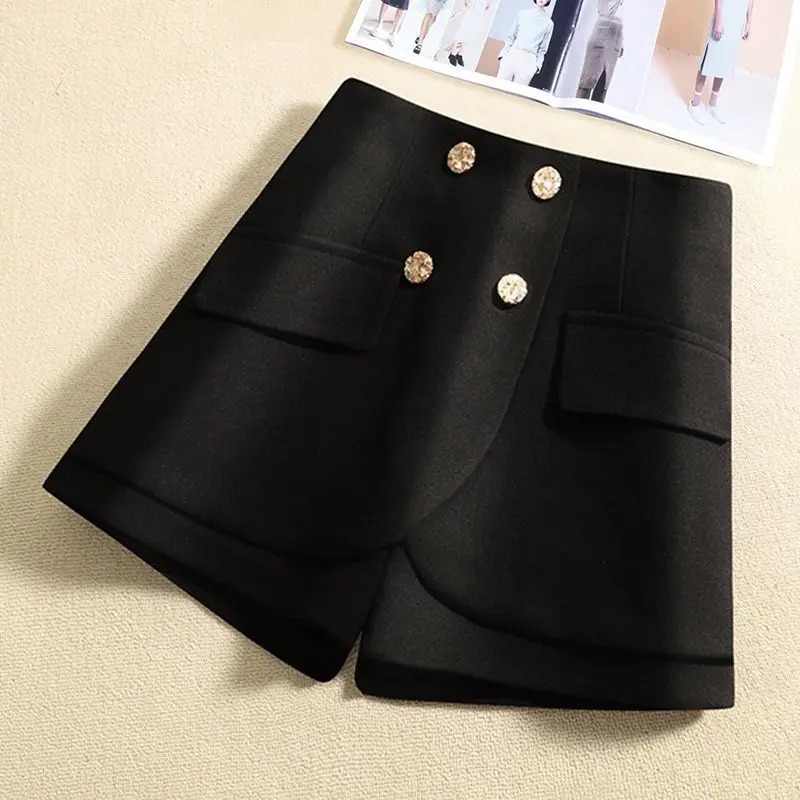 Short Pants with Boots for Women Wear Autumn Winter New High Waisted Flesh Blocking A-line Pants Loose Boots Autumn and Winter