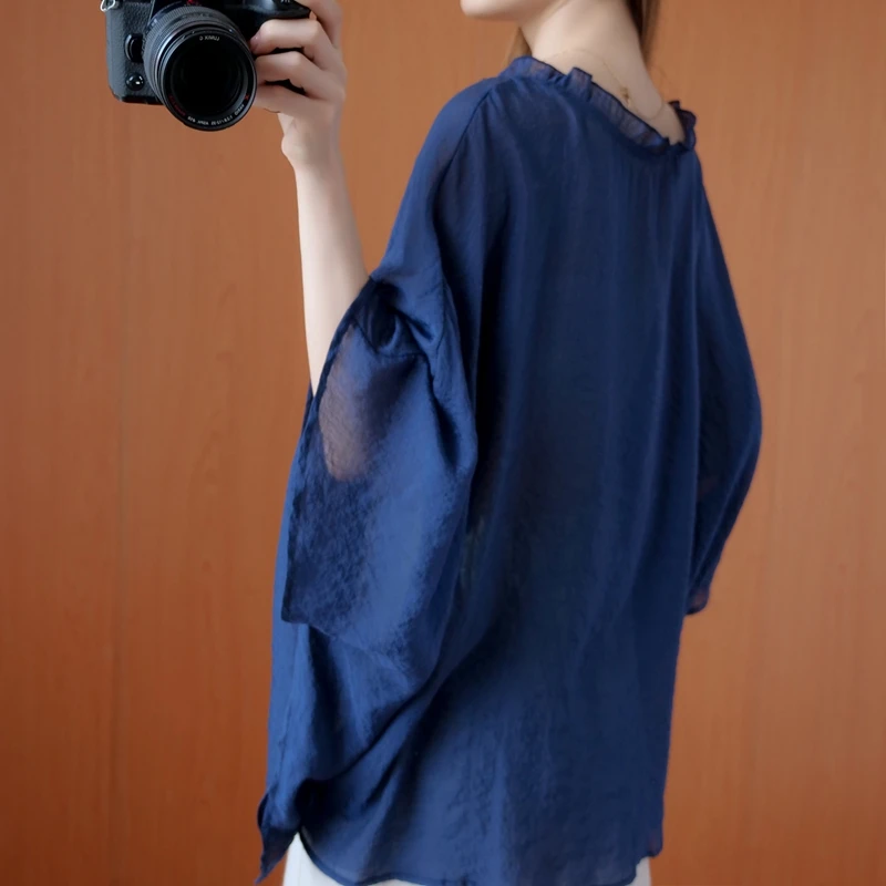 New Summer Women's Loose Linen irt Batwing Sve Slimming Top Korean Sle round Ne ort Sve Faion Trend 2025