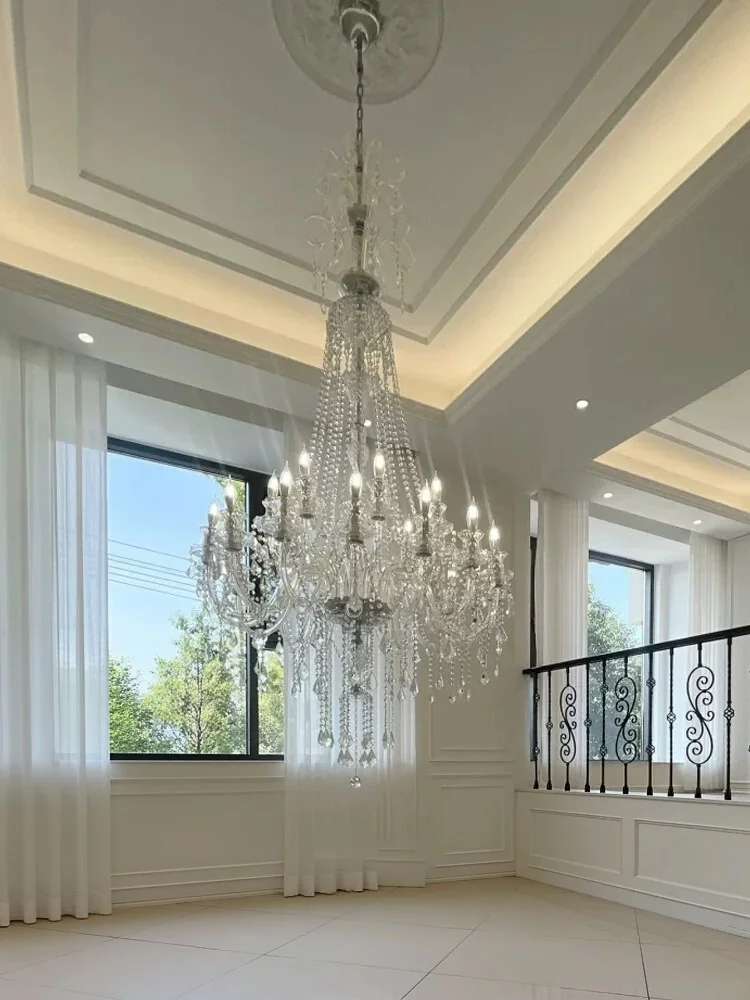 French Style Led Crystal Villa Chandelier Modern Palace Style Cantilevered Living Room Staircase Hotel Duplex Lighting Fixtures