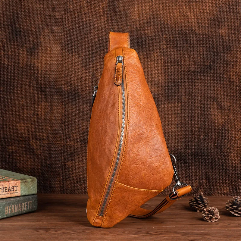 2023 New Handmade Men\'s Retro Chest Bag Genuine Cowhide Leather Male Crossbody Bags For Men Backpack Crossbody Messenger Bags