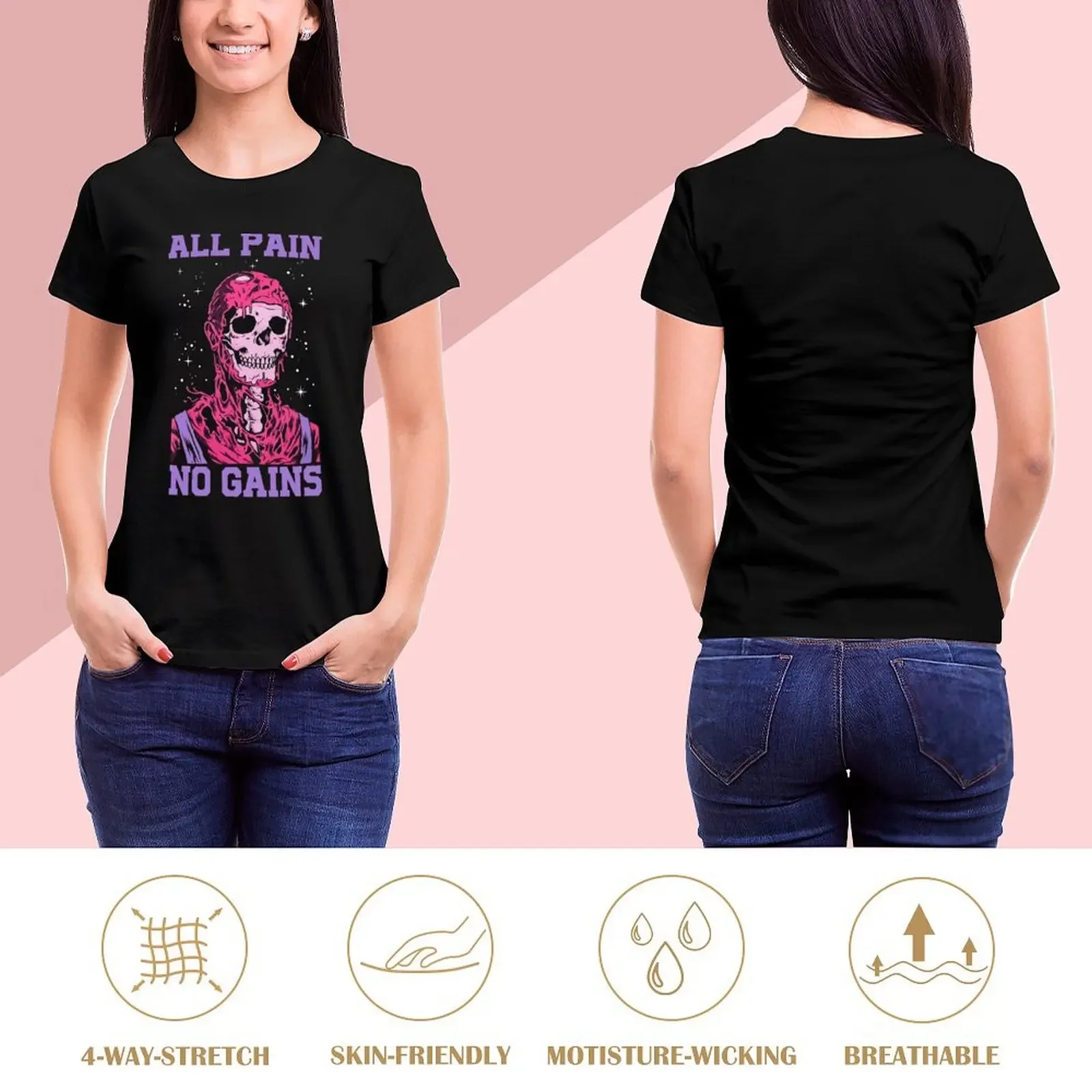 All Pain No Gains T-Shirt anime clothes hippie clothes tops sports fans t-shirt dress for Women plus size