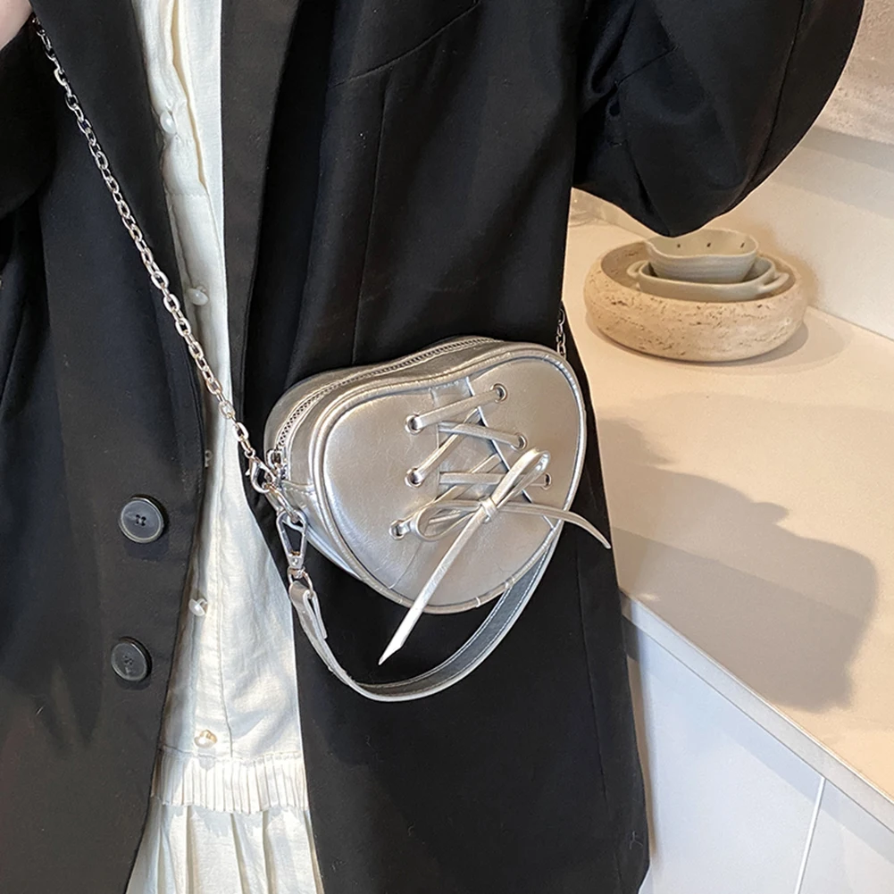 

2024 Heart Shaped Sweet Chain Mini Satchel for Women's PU Small Bow Fashion Handbag High-end Ladies Purses Euro-America Tote Bag