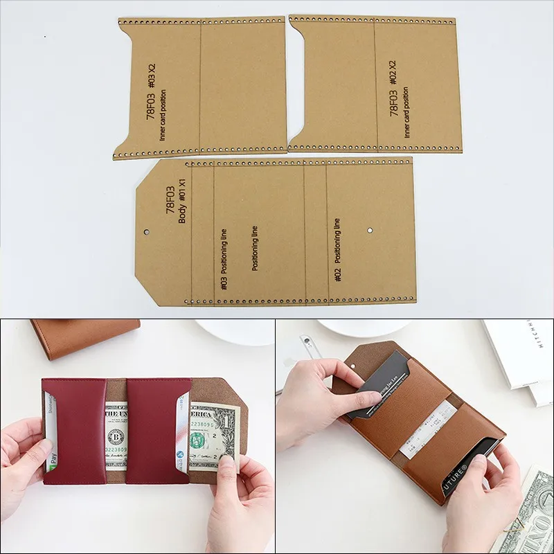 YOMDID Folding Wallet Leather Template Paper Stencil Leather DIY Patterns Templates Handmade Wallet Leather Craft Tool Practical