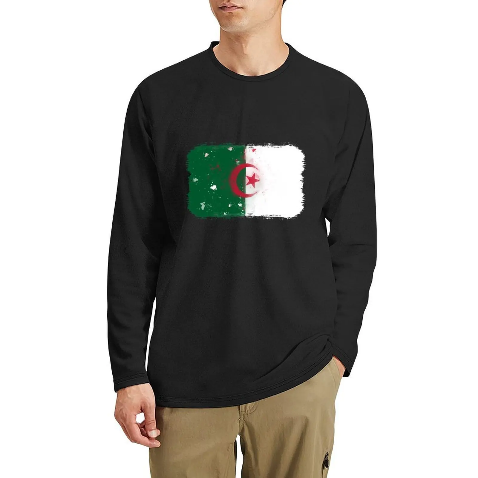 

Algeria Grunge Flag Long T-Shirt vintage clothes quick drying t-shirt customized t shirts sweat shirt Men's cotton t-shirt
