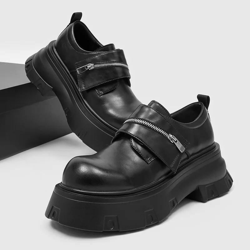 Men's Shoes Fashion Korean Version Platform Derby Shoes British Style Height Increase Casual Leather Shoe Big Head Derby Shoes
