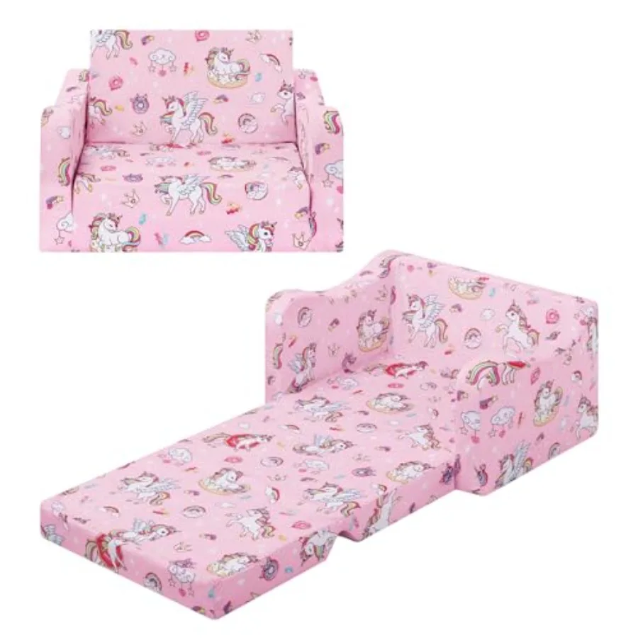 

Comfy Couch 2-in-1 Folding Sofa Bed for Toddler Girls Convertible Sofa to Lounger Toddler Couch Chair for Baby Bedroom Playroom